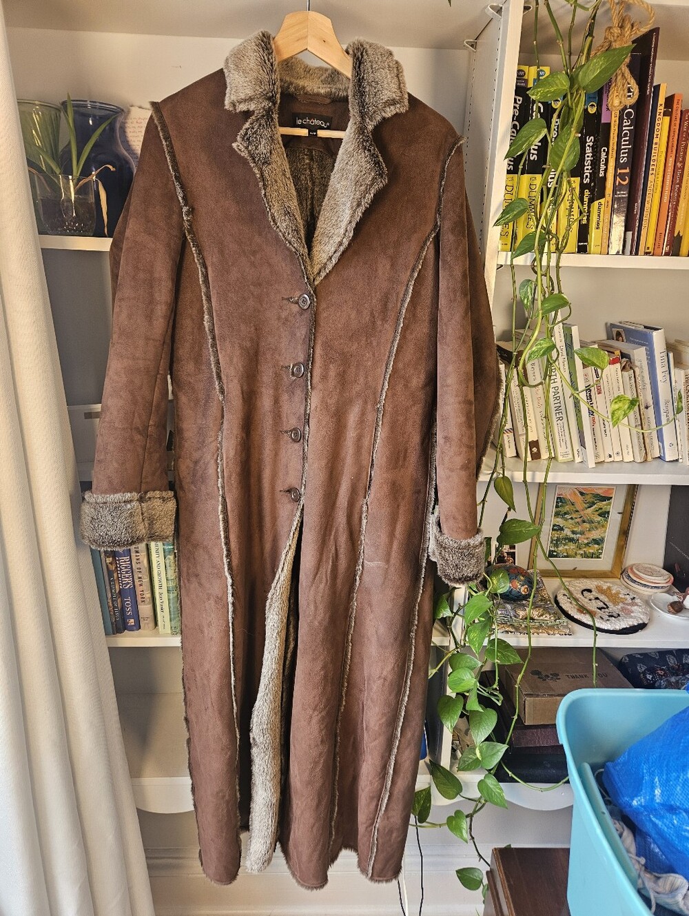 Vintage Le Chateau Brown Shearling Long Coat Faux Fur Size Small Penny Lane Fall